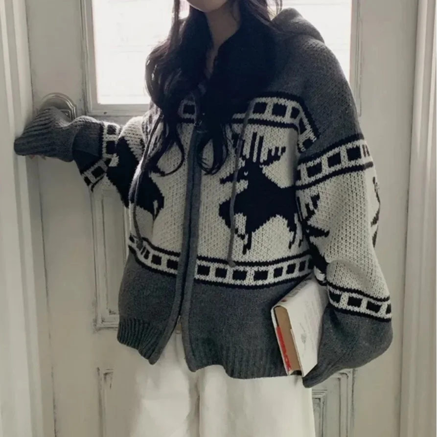 

Женский шикарный свободный свитер с капюшоном Cisas Aosphere на двойной молнии, верхняя одежда, осень-зима, цветочная вышивка