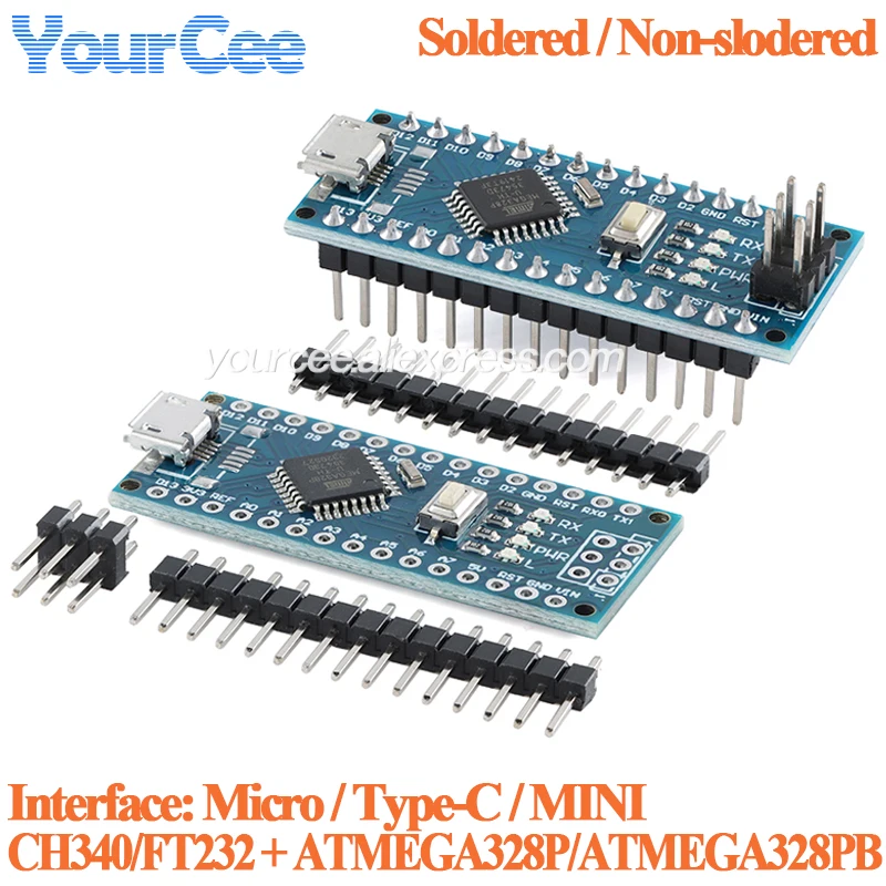 5pcs/1pc Nano V3.0 Mini Development Core Board FT232/CH340 ATmega328PB/ATmega328P Drive Microcontroller Module MINI/Type-C/Micro