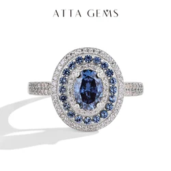 ATTAGEMS Blue Moissanite Women Rings Oval Cut 1.0CT Real S925 Sterling Silver Jewelry For Wedding Engagement Ring With Certified
