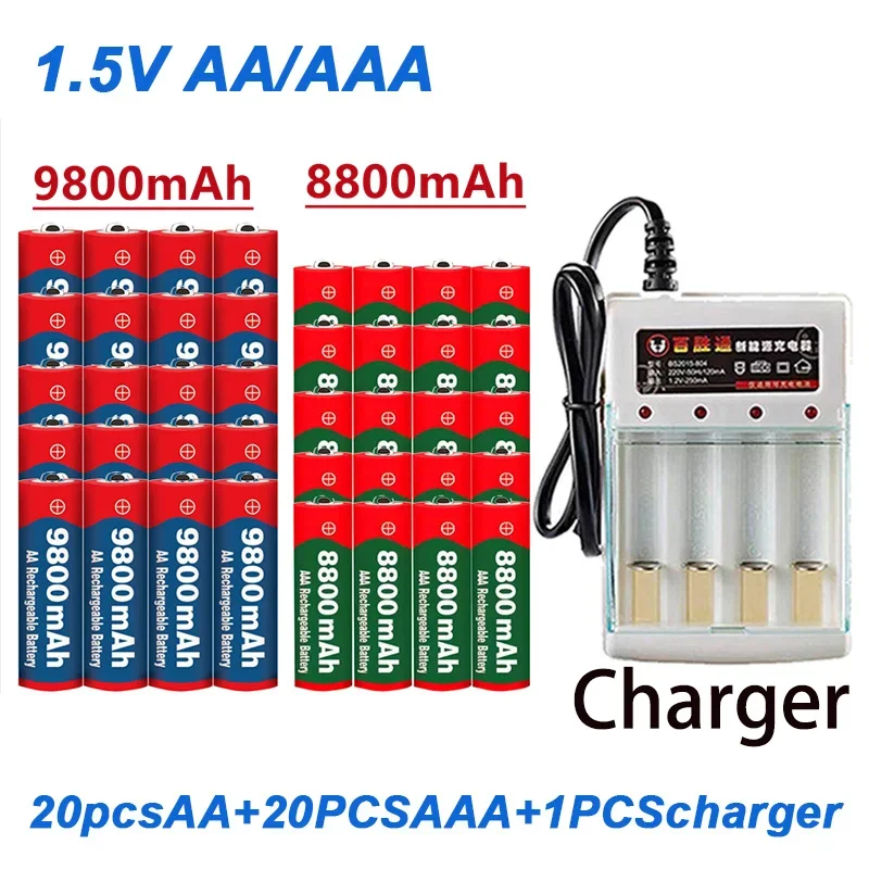 

New 1.5V AA 9800Mah AAA 8800Mah alkaline rechargeable battery with charger, for computer clocks, video games, digital cameras