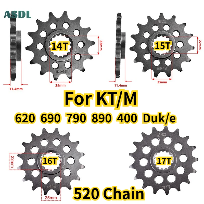 520 14T 15T 16T 17T Teeth Motorcycle Front Sprocket Gear Wheels Cam Pinion For KT/M 620 690 790 890 400 Duk/e Adventure Enduro