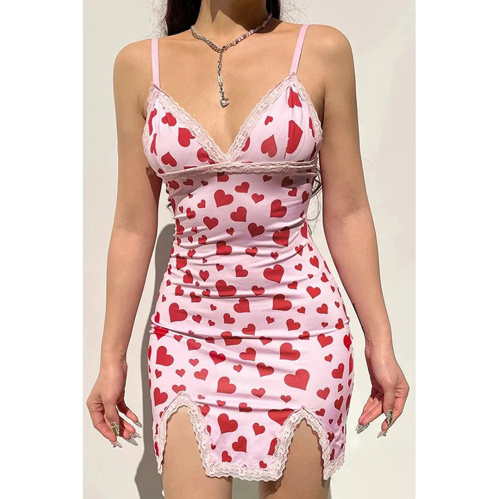 Pink Slim Hip Wrap Pleated Pajama Women Backless Sexy Fashion Vestidos Pajama Deep V Sexy Cute Pajama