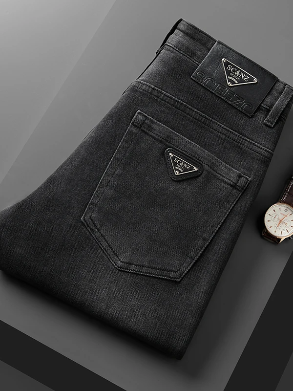 

Trendy Straight Leg Stretchy Casual Jeans Men's Slim Fit High Waist Thick Denim Neutral All Seasons High Elasticity Breathable