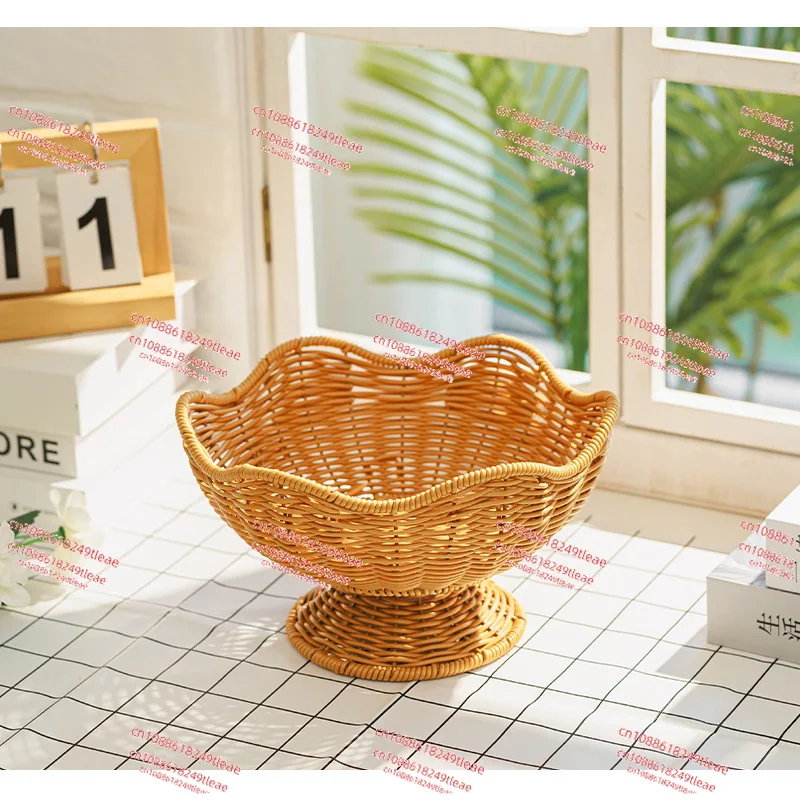 Footed Food Snack Serving Basket Woven Storage Bowls Organizer Footed Fruit Basket Dessert Display Stand Home Table Centerpiece