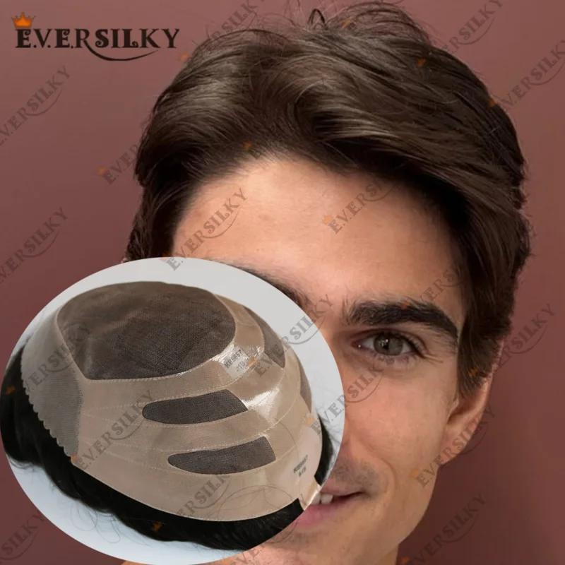 قميص Bond-Toupee Fine Mono مع قاعدة PU # 1ب10 # 1b30 شعر مستعار خلفي للرجال أنظمة شعر بشري طبيعي للرجال