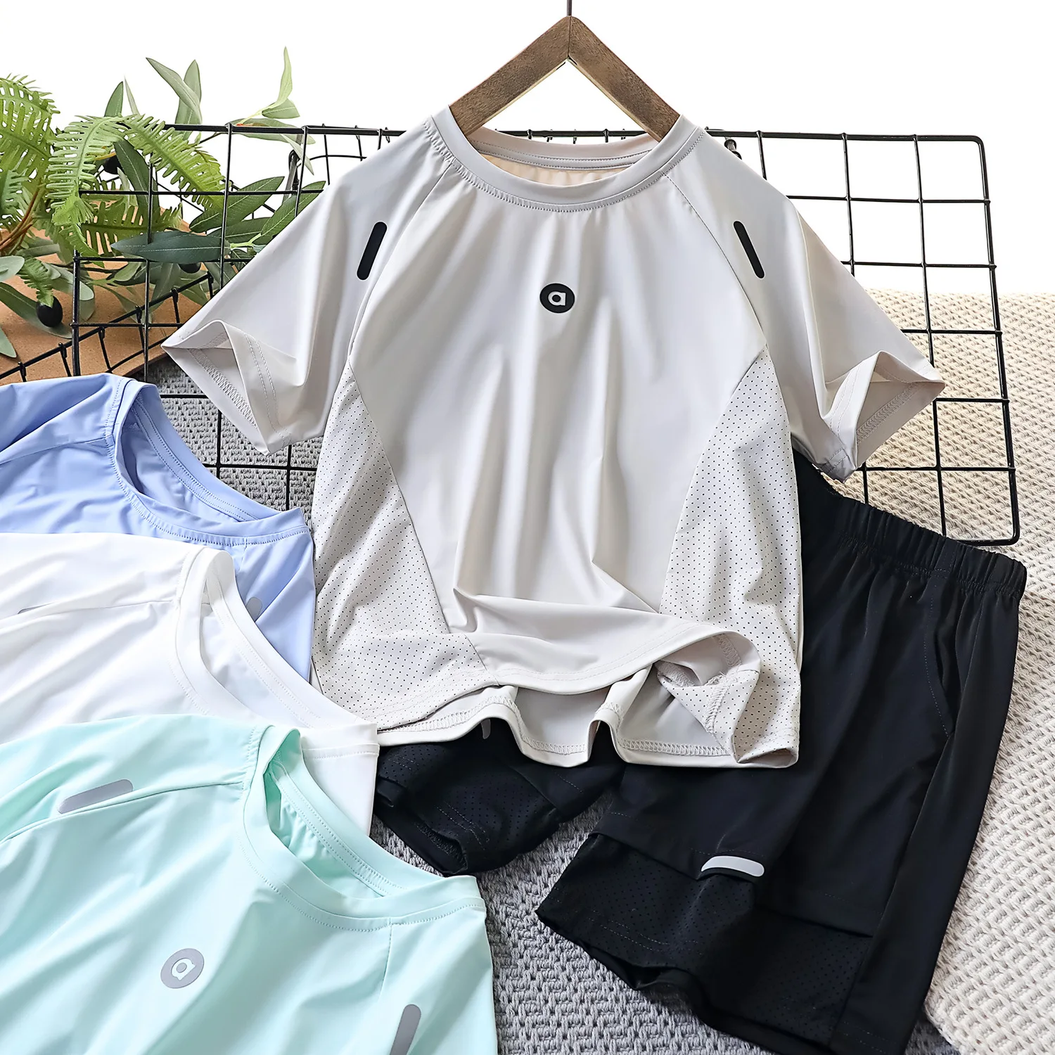 Ventilate Summer Boys Clothes Sets Kids Children's T-shirt + Shorts Cool Quick-drying Fabricc