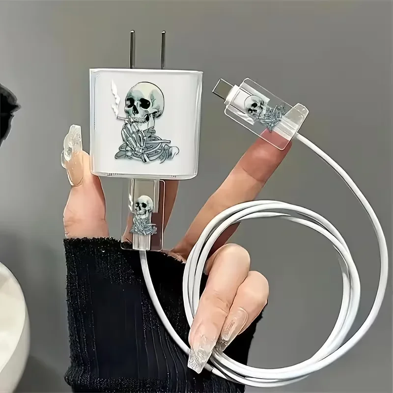 3-Piece set Skull head  Charging Data Cable Protector Winder Accessories For iPhone 18/20w Charger Protective Cover