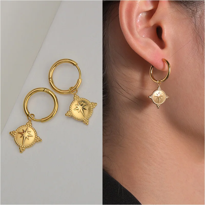 14K Gold Plated Vintage Wedding Couple Jewelry Earrings Stainless Steel Geometric Heart-shaped Pendant Earrings for Women Gifts