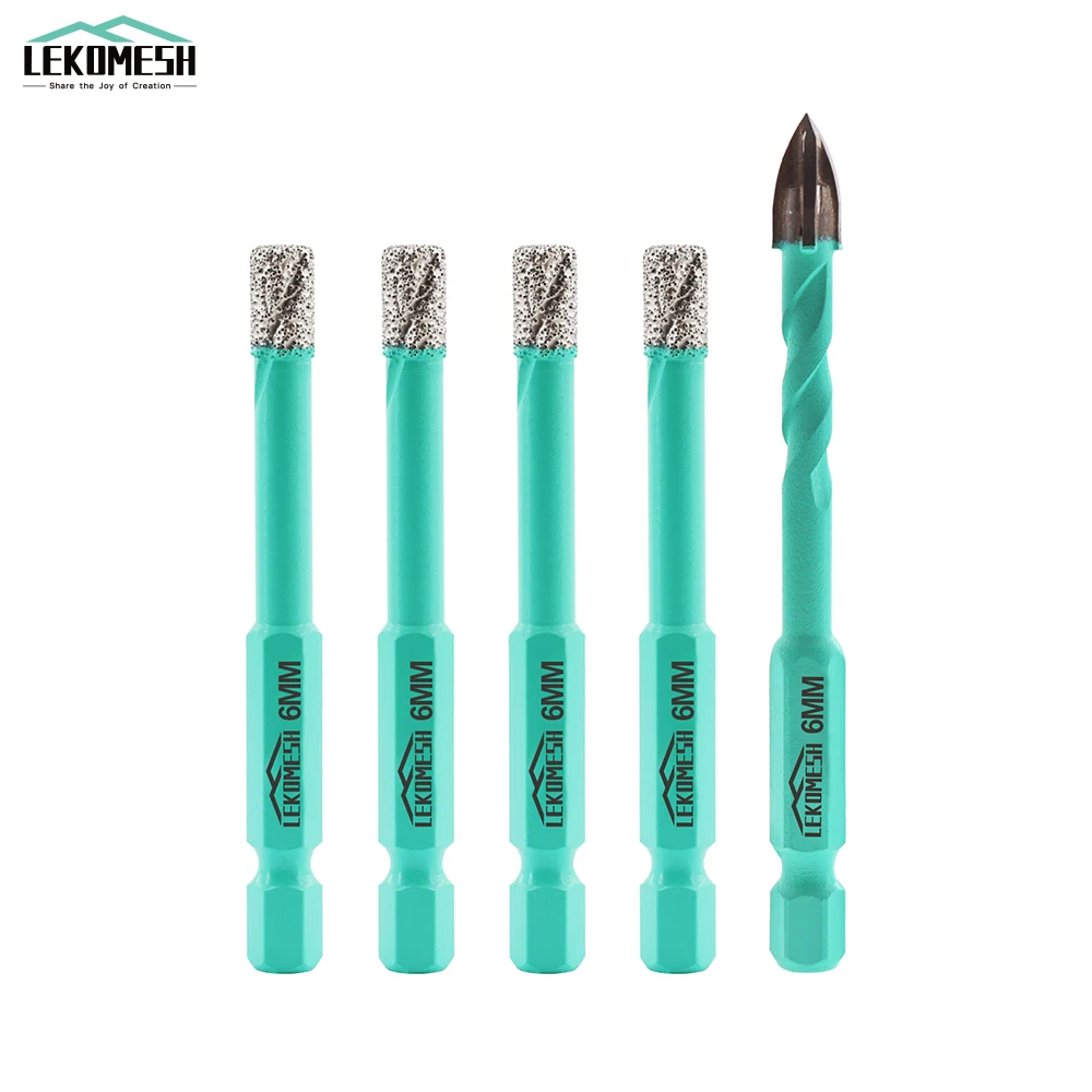 

LEKOMESH 4 pcs Drill Bits Kit 6mm Diamond Core Bits+6mm Positioning Hole Opener Drilling Ceramic Porcelain Tile Quick-Fit Shank