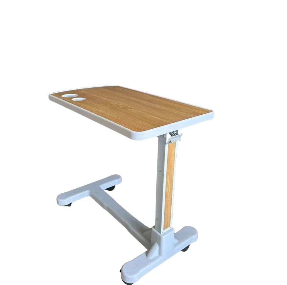 Patient Dining Movable Adjustable Height Overbed Bedside Table ABS Plastic Hospital Over Bed Table With Wheels