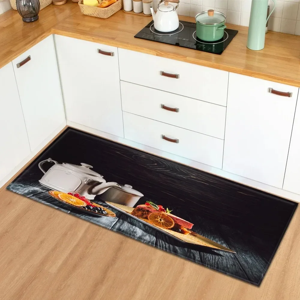 Non Slip Washable Food Ingredient Pattern Runner Mat Pumpkin Design Rug for Kitchen Hallway Corridor Home Decor Floor Carpet