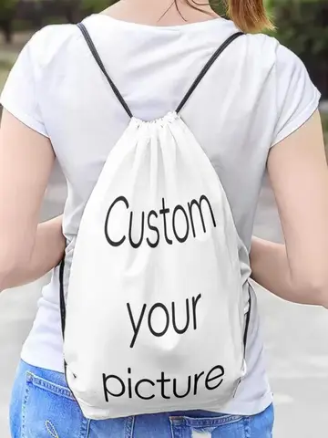 Custom Drawstring Backpack Sports Gym Bag for Women Men Shopping Sackpack, Personalized Photo Drawstring Backpack