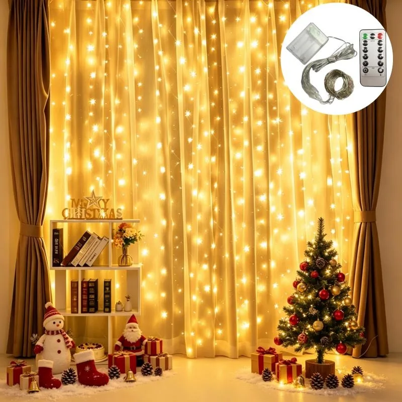 3/6M Battery Powered LED Curtain Remote Control String Lights Holiday Wedding Fairy Garland Lights for Bedroom Living Room Decor