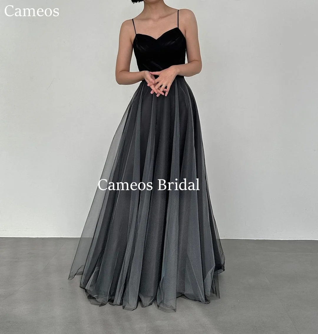 SONDR Korea Spaghetti  Evening Dress Customized Formal Prom Dress Tulle Black Sleeveless  웨딩드레스 Occasion Party Evening Gown