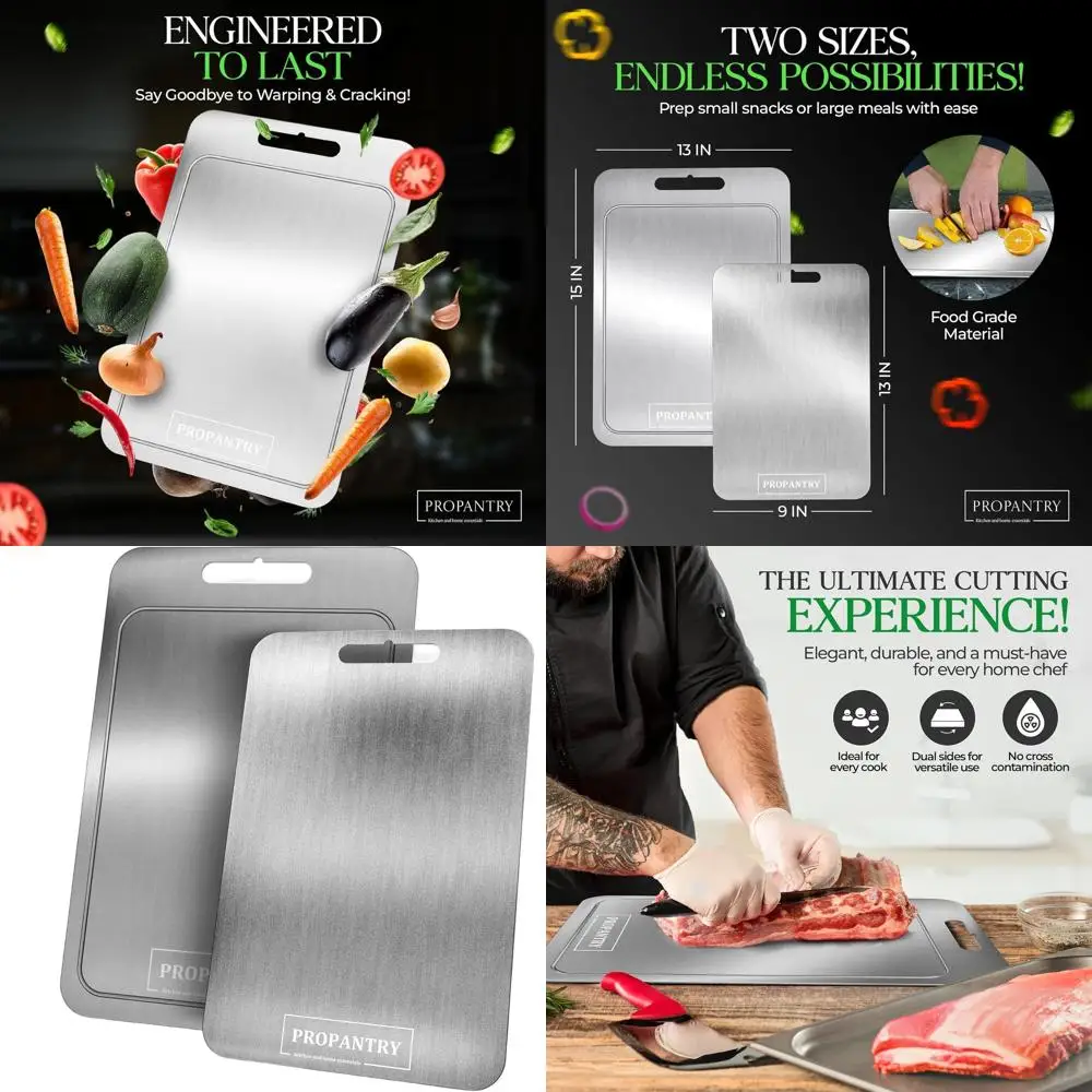 

Пара кухонных разделочных досок из 100% чистого титана — прочные, нескользящие металлические разделочные доски из нержавеющей стали