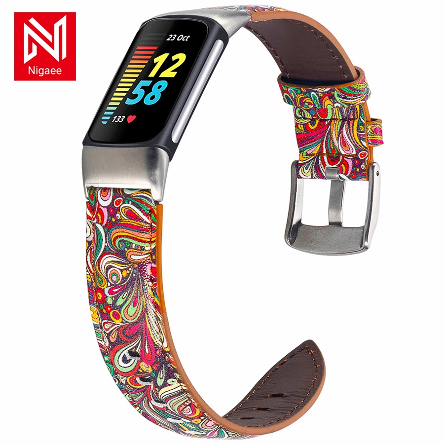 Bracelet en cuir de haute qualité pour Fitbit Charge 5, Compatible avec Fitbit, pour homme et femme