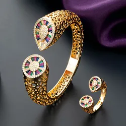 Zlxgirl Luxury Brand AAA Cubic Zircon Wedding Bangle And ring Jewelry set of Women Indian Gold Bracelet&bangle Aneis Free ship