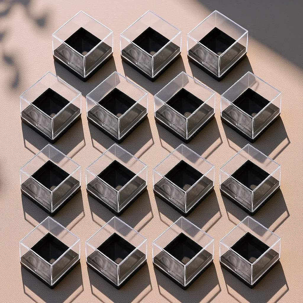 

15Pcs Transparent Mineral Specimen Display Box Clear Square Storage Case Organizer Plastic Sample Container Protection Holder