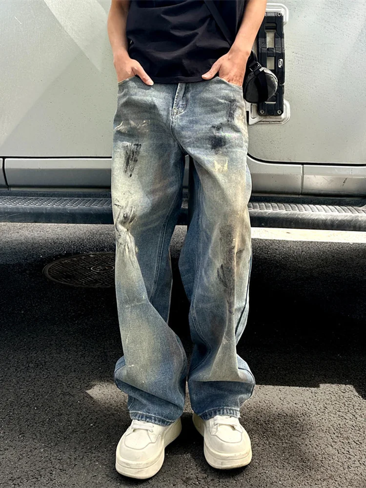 

Джинсы с дырками в стиле ретро, мужские джинсы в американском стиле High Street, свободные прямые брюки CleanFit, широкие брюки, повседневные свободные брюки с высокой талией