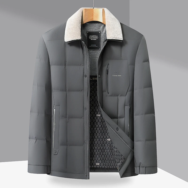 الشتاء رجال الأعمال سترات منتفخة غير رسمية رمادي أزرق أبيض بطة أسفل معطف أساسي الصوف رفض طوق ملابس خارجية حرارية الترفيه #3