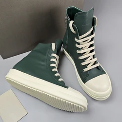 Men's Casual Shoes Womem's Sneakers Leather Shoes for Men Green Lace-up Fashion High Top Men's Sneakers