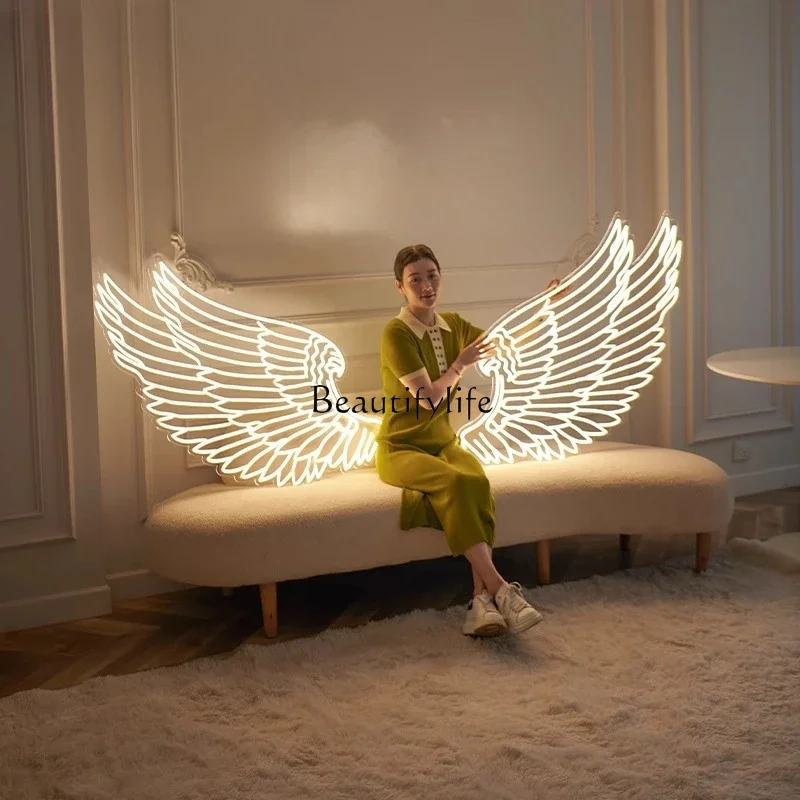 l*Custom luminous word clock in decorative bar background wall angel wing modeling light sign