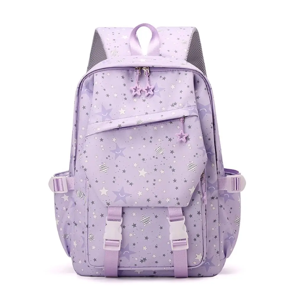 Cute Star Print School Backpack Large Capacity Adjustable Girls Schoolbag Multi-pockets Breathable Laptop Shoulders Bag Students