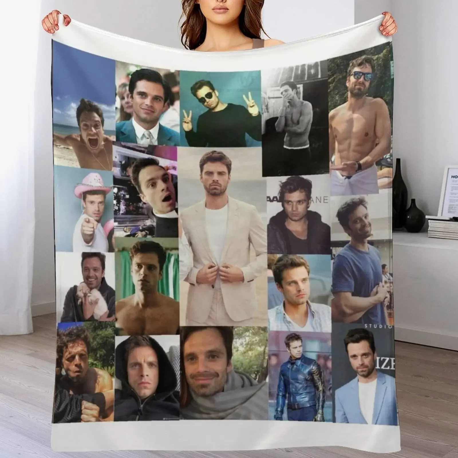 Sebastian Stan Collage Throw Blanket Spring Fall Cozy Throw Blanket for Couch