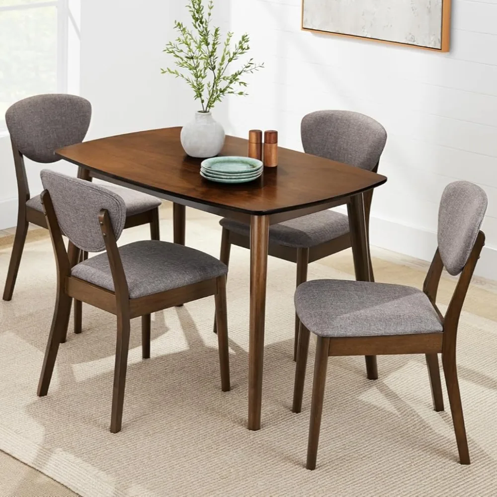 5 piece cutlery set, compact mid-century table and chair set for families, apartment with 4 chairs, padded seat and backrest