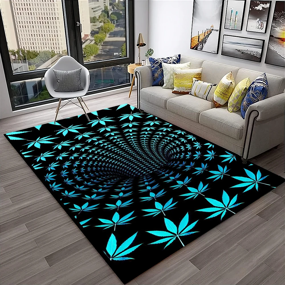 Maple Leaf Weed Plants Carpet Rug for Home Living Room Bedroom Sofa Playroom Doormat Kitchen Decor,Area Rug Non-slip Floor Mat