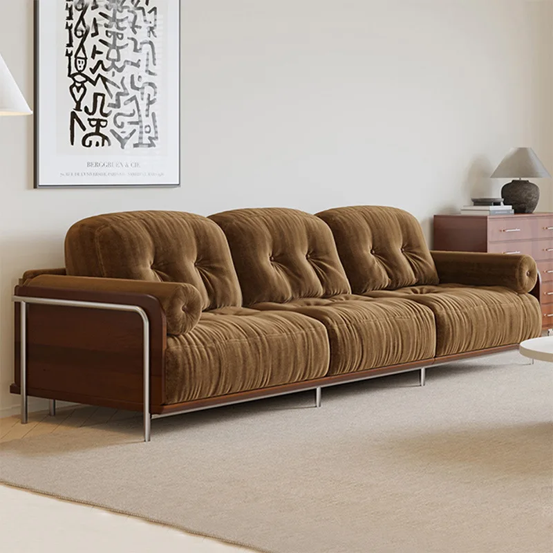 X-S Medieval fabric simple small apartment living room French three-person straight row tofu sofa sectional sofa HG