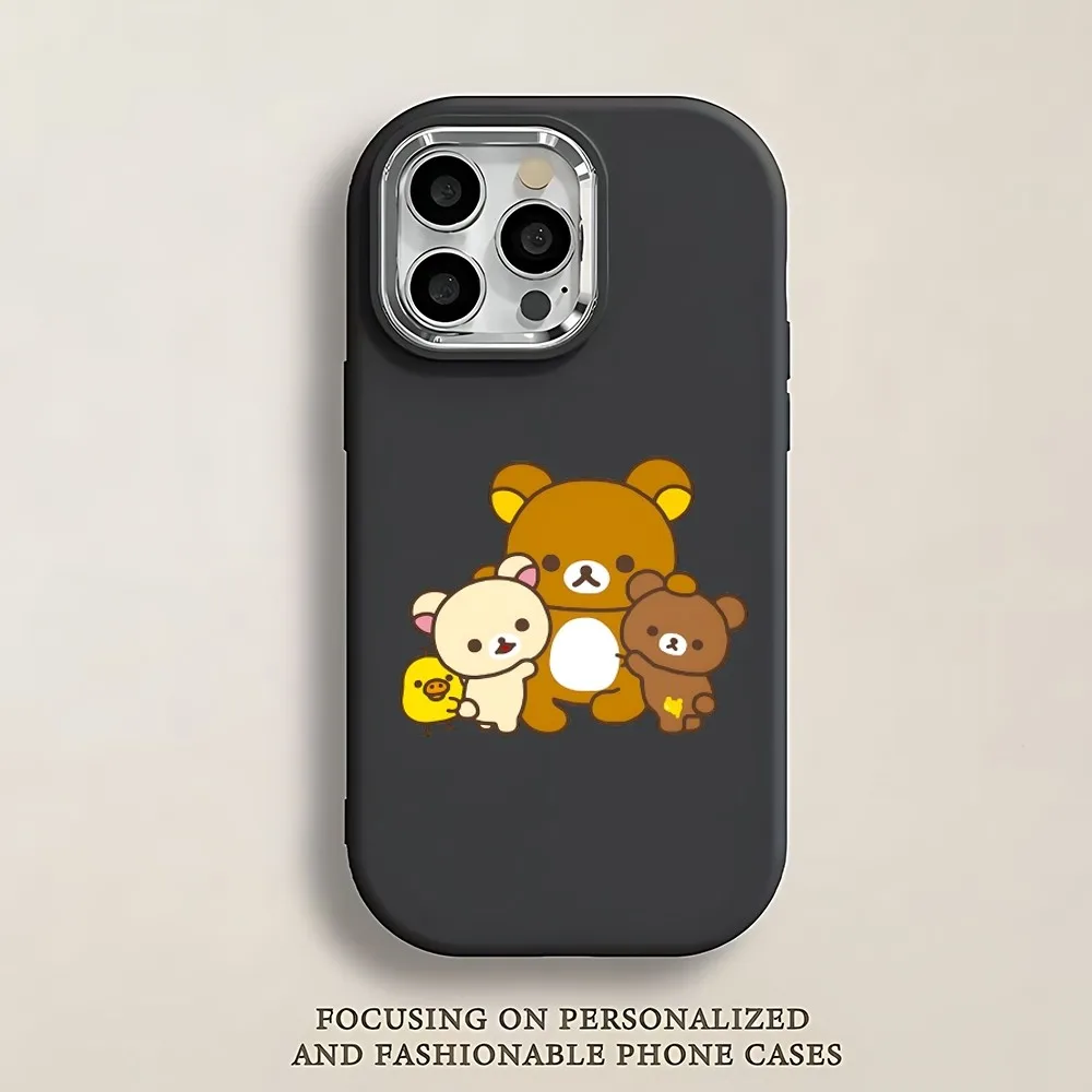 Cute Cartoon Rilakkuma Phone Case For IPhone 12 13 14 15 16 Pro Promax Soft Silicone Large Hole Premium Solid Color Suitable