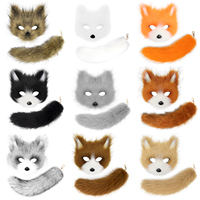 Furry Faux Fur Fox Cat Masks Plush Keychain Animal Tail Cosplay Party Costume Props