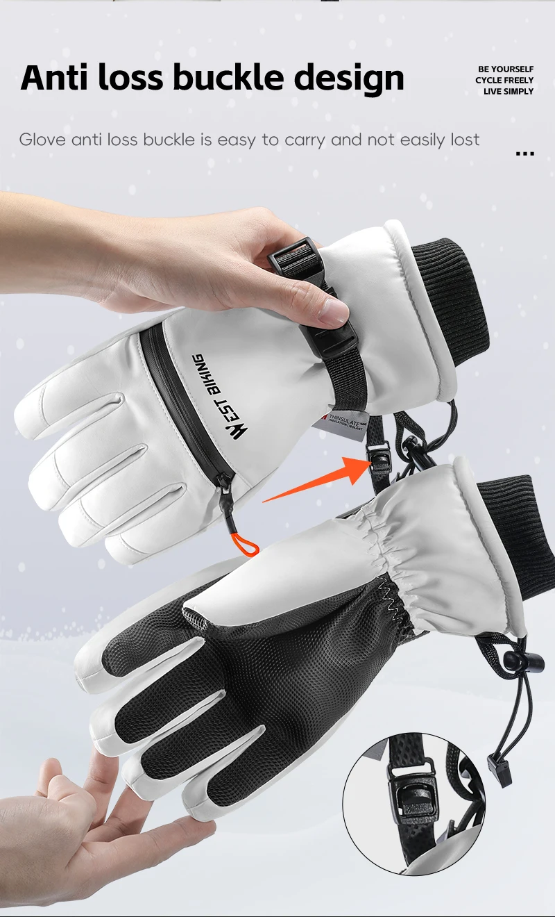 WEST BIKING Skihandschuhe Wasserdicht Dickes Fleece Thermische Winter-Fahrrad-Motorradhandschuhe Touchscreen-fähig Rutschfest Warme Handschuhe für Männer und Frauen – Detail 9