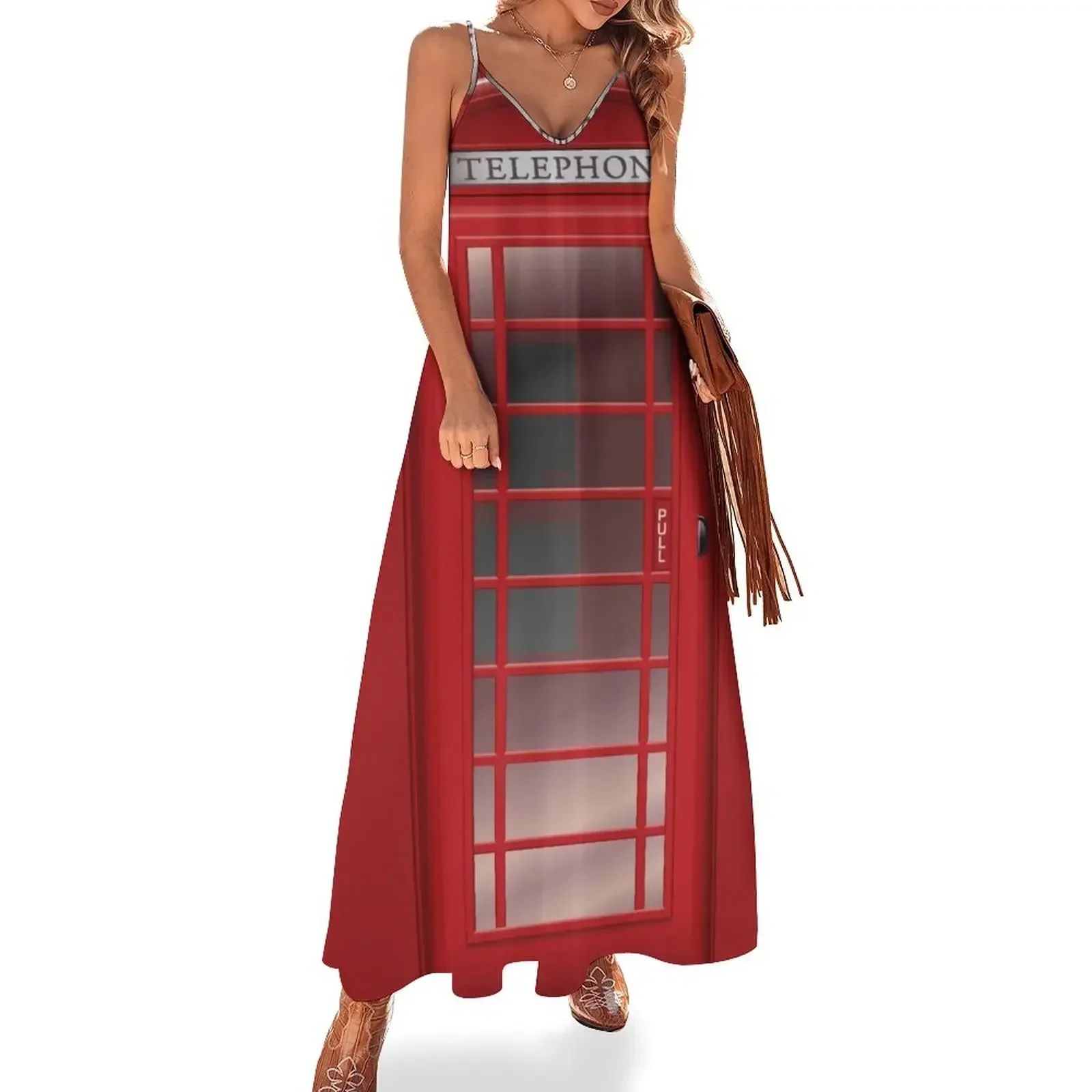 

London Red Phone Booth Box Sleeveless Dress summer women's dress 2025 women clothes evening dress women