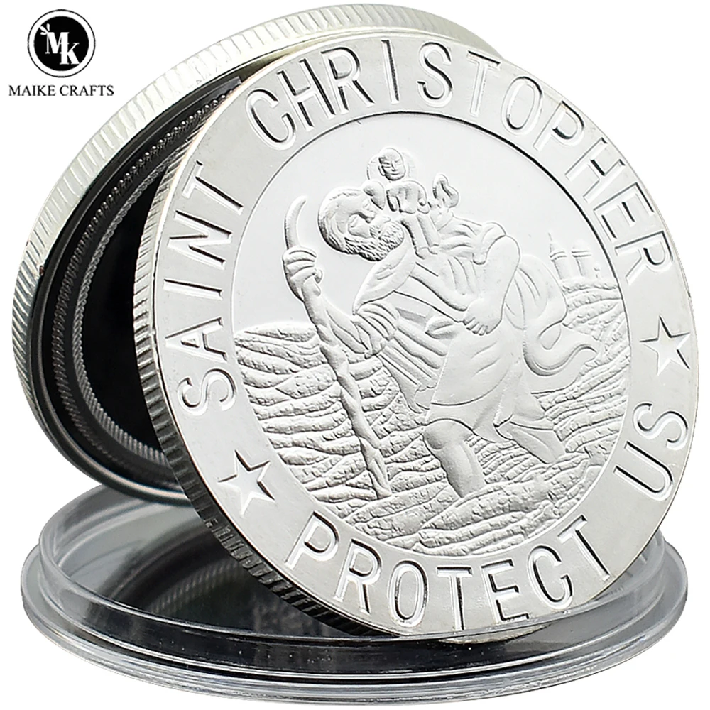 Saint Christopher Protect US Silver Coin Metal Craft Home Decoration Lucky Coin Collection Holiday Gift