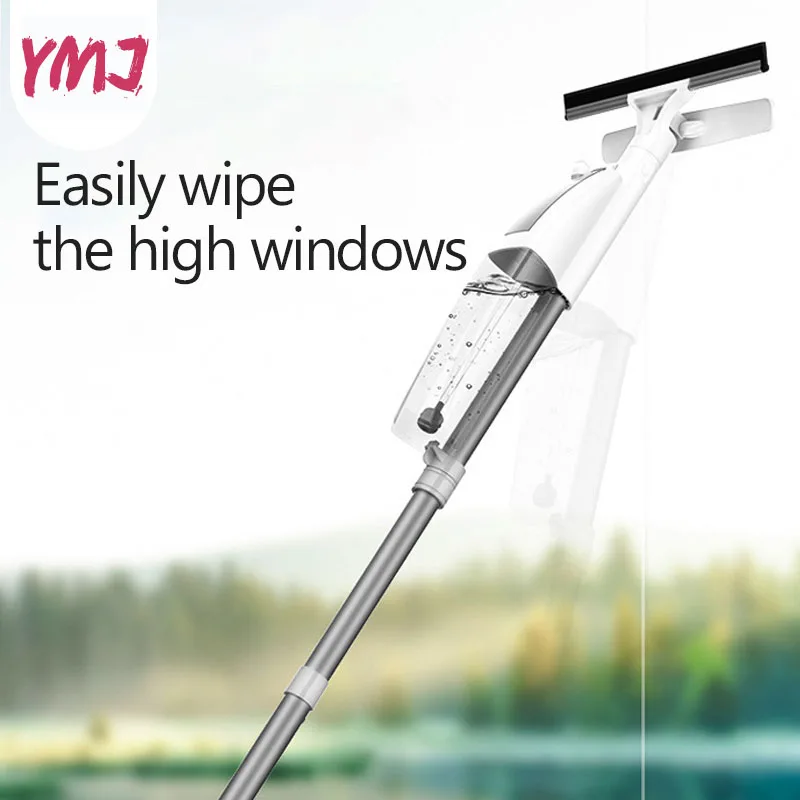 Double-sided Glass Cleaning Brush with Water Spray Window Cleaner Aluminum Long Handle Wiper and Cloth Combo Silicone Brushes