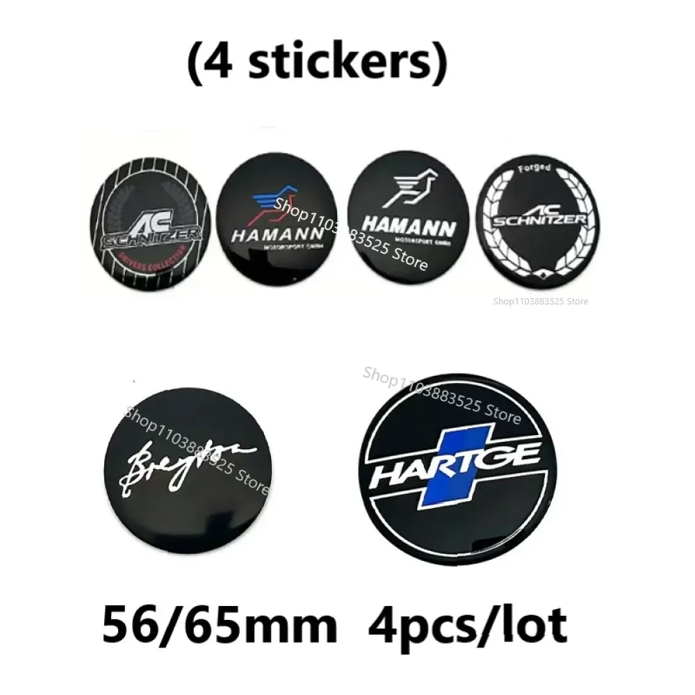 4pcs Car Curved Surface Stickers 56/65mm Wheels Center Cap Hub Stickers for Breyton Hartge AC Hamann Center HubCap Stickers
