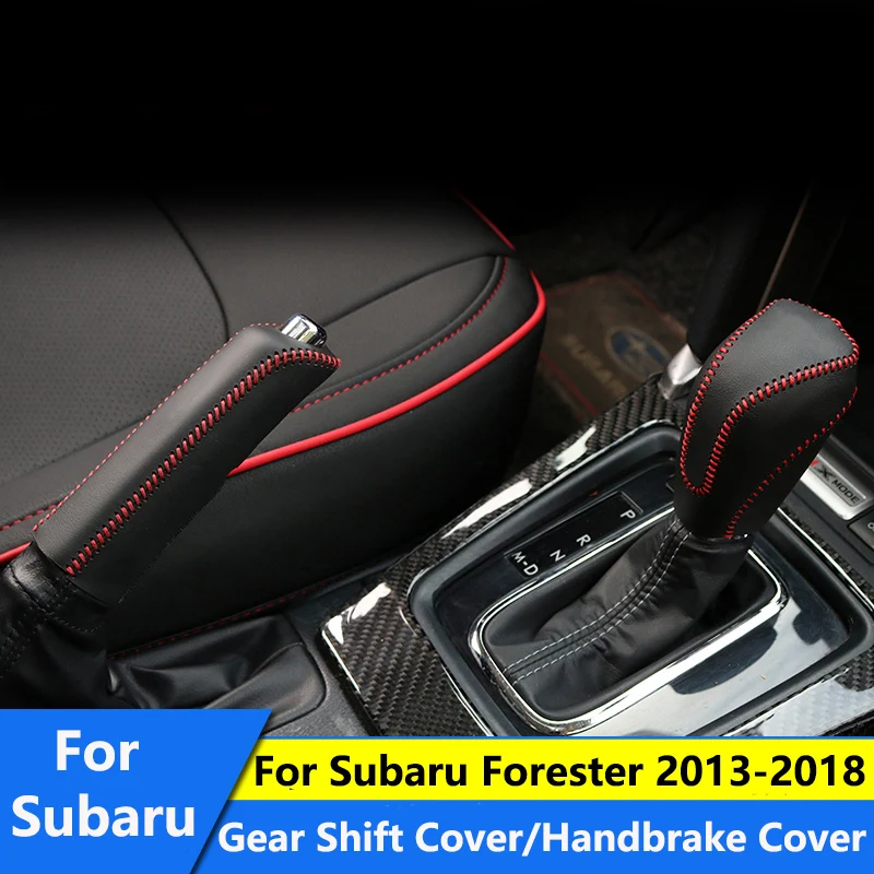 Gear Shift Knob Konb Cover For Subaru Forester 2013 2014 2015 2016 2017 2018 Car Leather Handbrake Cover Accessories