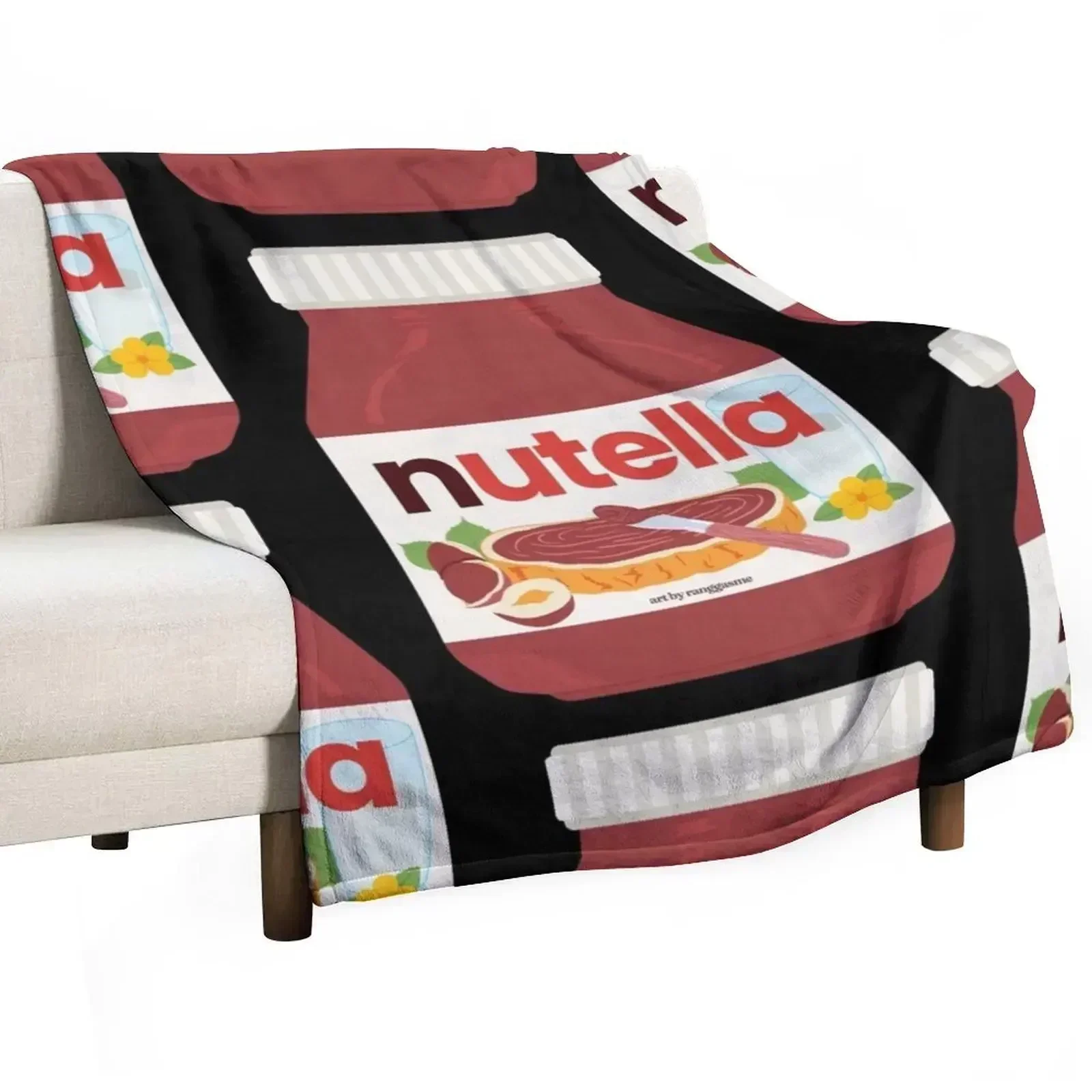 Manta de Nutella con diseño de tarro de chocolate, avellanas y crema de cacao, cómoda y de fácil cuidado para sofá