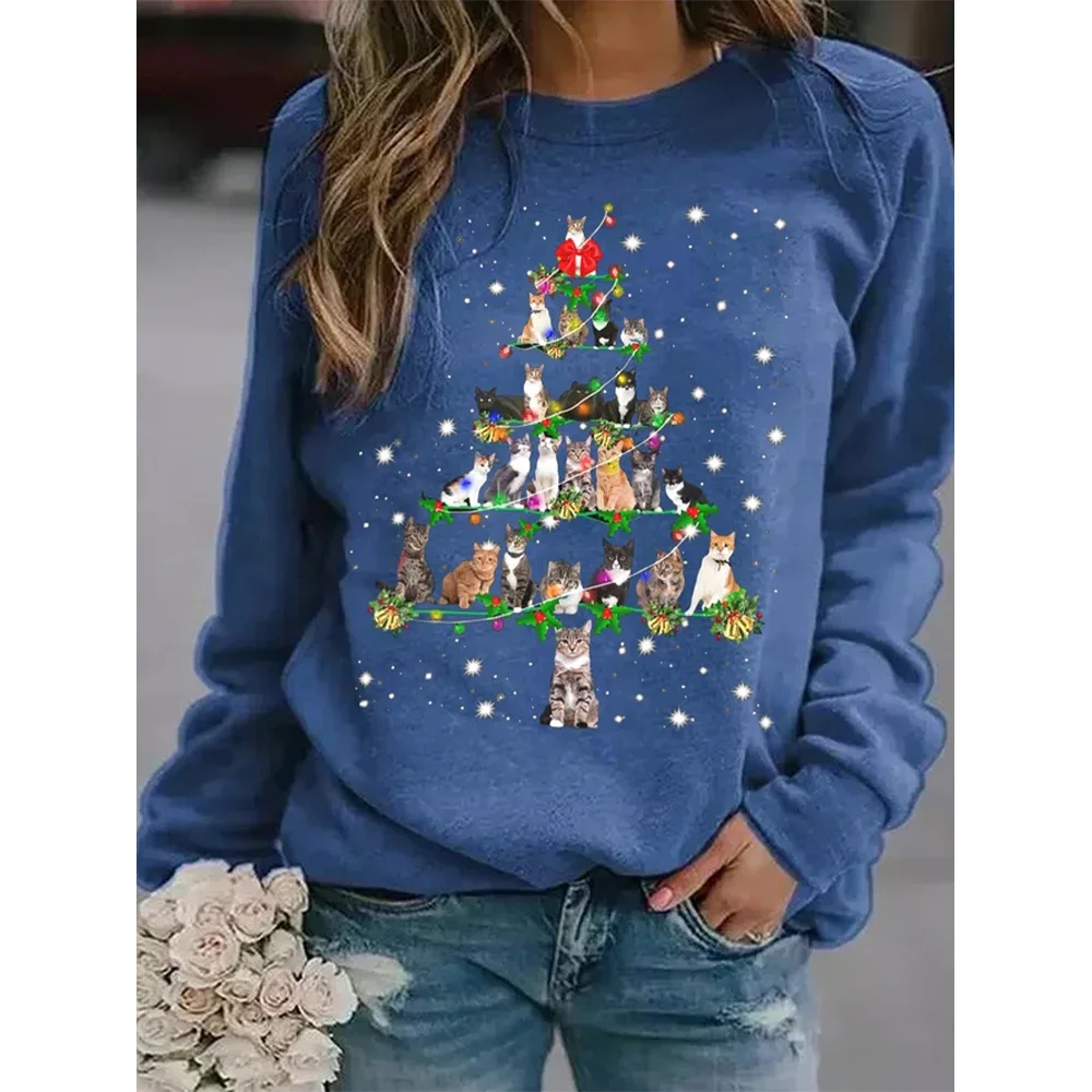 Pull à col rond bonhomme de neige arbre de Noël pour femme, t-shirts à manches longues pour femme, sweat-shirt pour femme, sweats à capuche cadeaux, automne, hiver