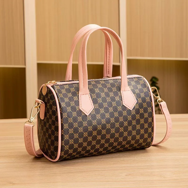 2024 new Boston bag classic retro contrasting printed handbag Boston women\'s bag mobile phone bag