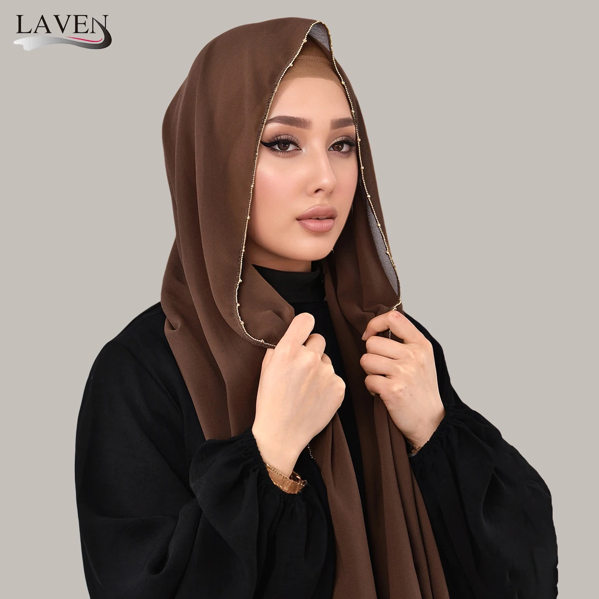 

Новая цепочка из бисера, шифоновый шарф-хиджаб для женщин, мусульманские хиджабы, шали, однотонная вуаль, модные длинные накидки, исламский тюрбан, женский повязка на голову