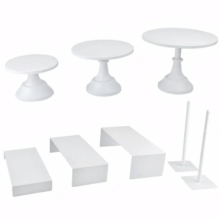 

of 8 White Cake Stands Donut Holder Metal Dessert Display Risers Cupcake Stand Serving Platter for Weddings Birthday Baby Shower