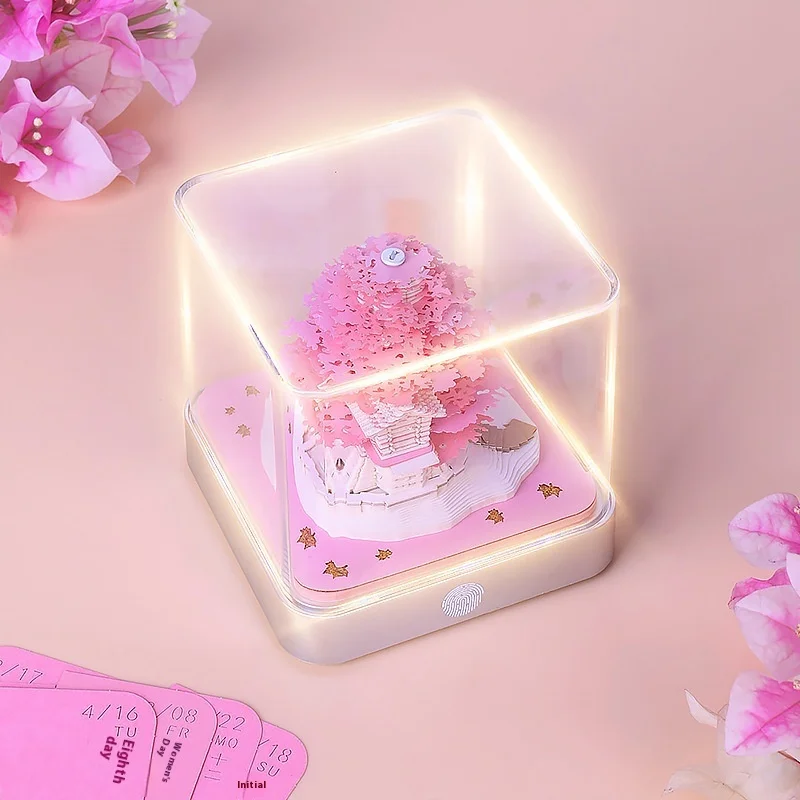 Creative 3d 2025 Desk Calendar Art Carving Craft Calendar Memo Pad With Led Lights Office Desktop Decoration Time Piece Calendar