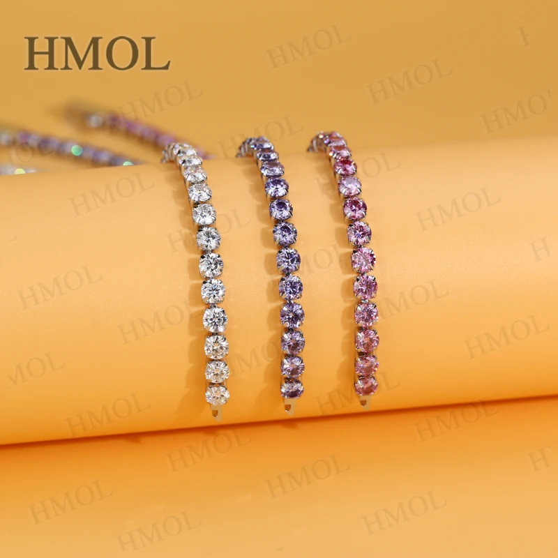

Hip-Hop Moissanite Tennis Bracelet D Light Pink Light Purple With GRA Jewelry For Women Men Party Jewelry Decorations Charms