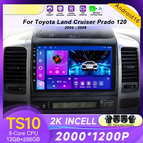 Android 16 Car Radio For Toyota Land Cruiser Prado 120 3 III For Lexus GX470 GX 470 J120 2002 - 2009 Multimedia Video Player BT