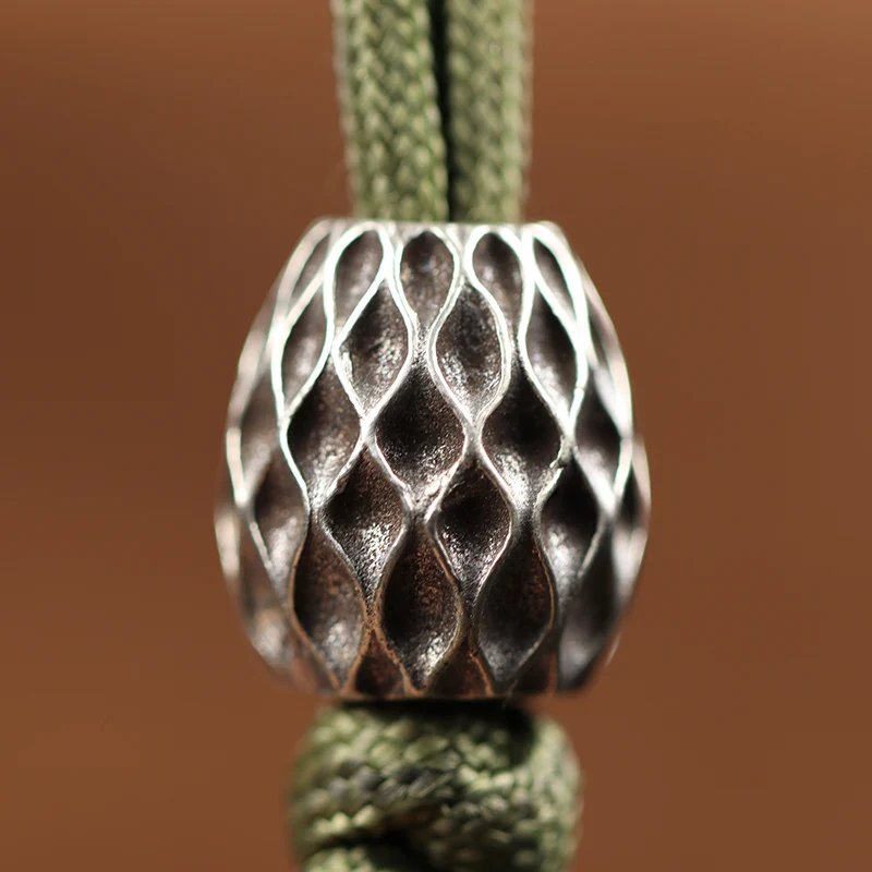 Geometric Pattern Barrel Shape Knife Bead Modern Simple Brass DIY EDC Outdoor Paracord Woven Lanyard Pendant Jewelry Accessories