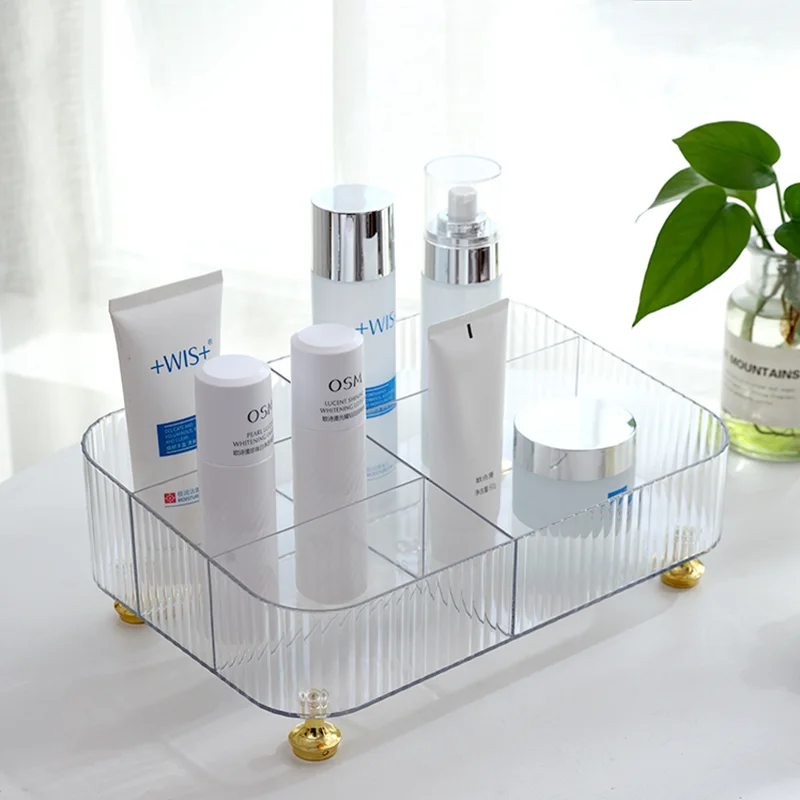 

5 Compartment Makeup Organizer Box Plastic, Skincare Storage for Vanity Desk & Coffee Table, Multi-Use Home Decor Organizer