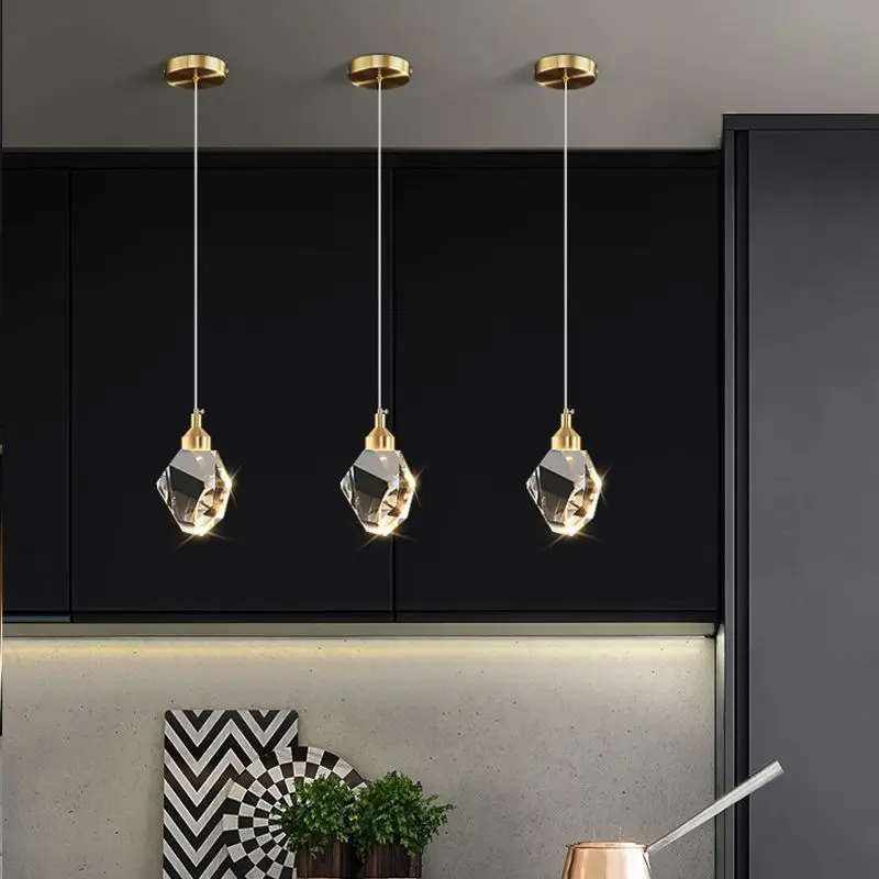 1-3-5 Head Pendant with Big Crystal Ball for Bedroom Living Home Decor Glod Base Chandelier Nordic LED Lighting Interior Lamp